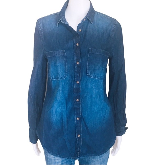 MERONA Jean Button Down Shirt With Front Pocket Detail Denim Blue Size Small - Picture 3 of 10